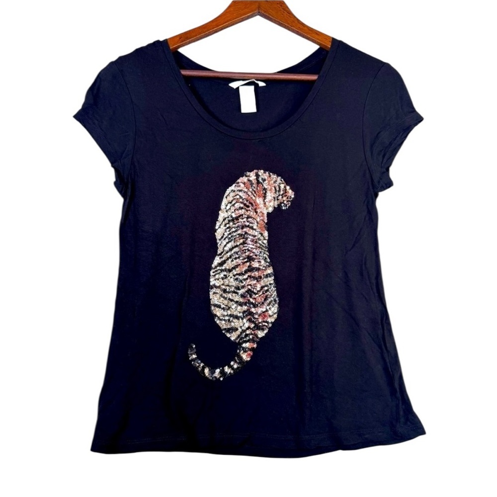 H&M Black Sequins Tiger Graphic Tee - Picture 4 of 16